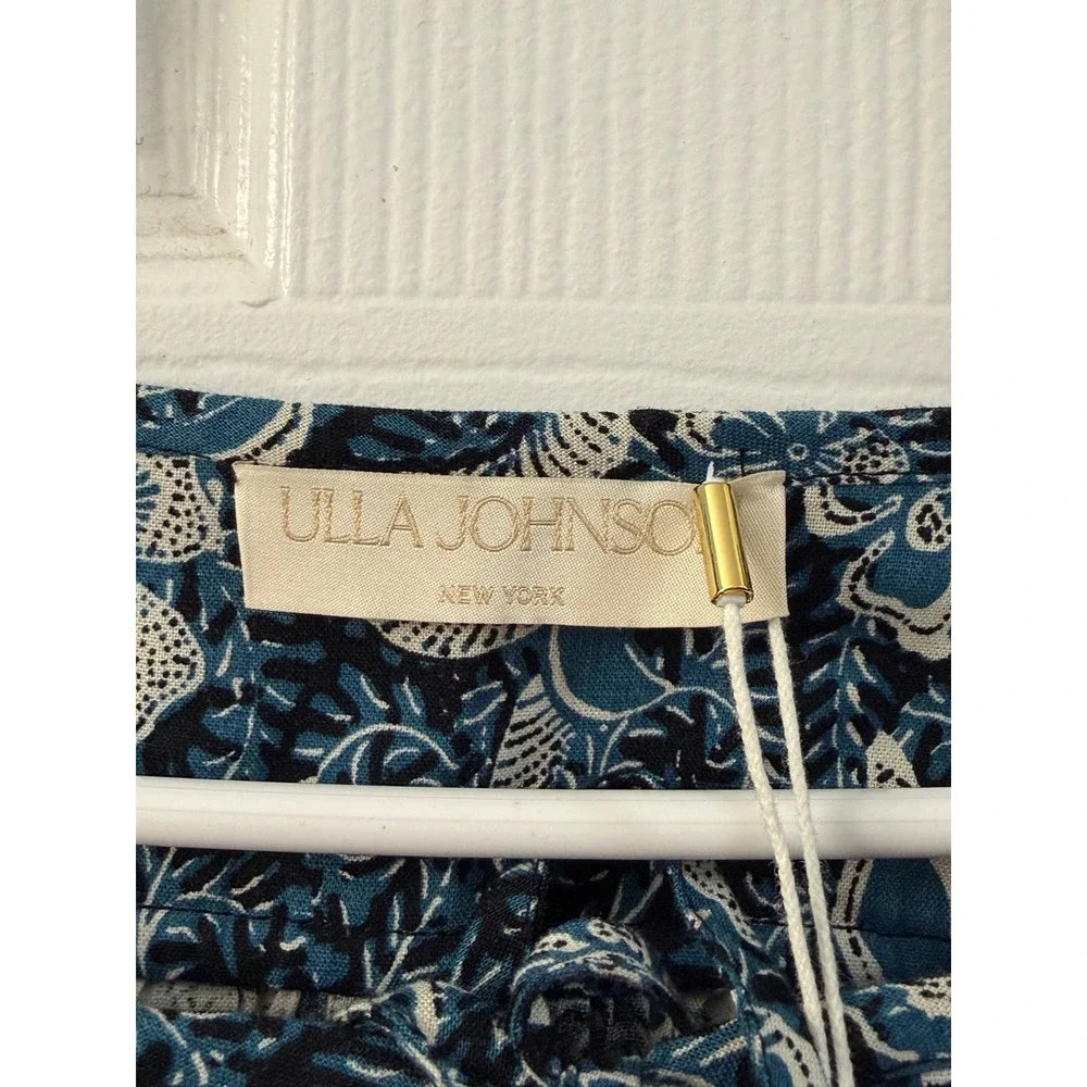 Ulla Johnson Issa Blouse Midnight Blue Floral Puff Sleeve Sz 10 NWT Cottagecore